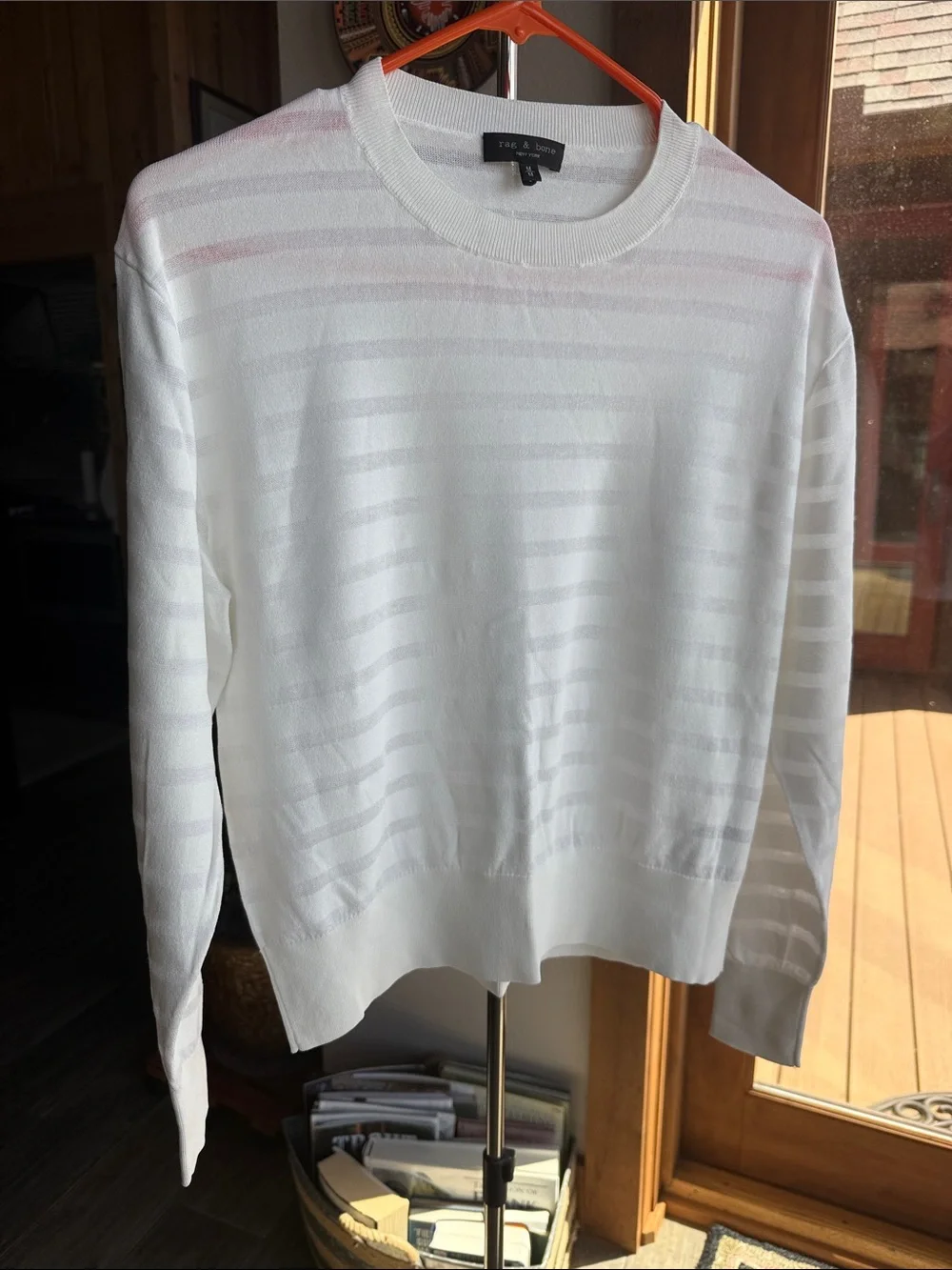 rag & bone White Sheer-Stripe Crewneck Sweater (Sz M)